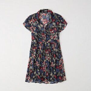 NWT $58 A&F Chiffon Shirt Dress in NAVY BLUE FLORAL - S PETITE!